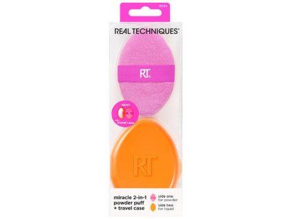 REAL TECHNIQUES Zázračná houbička Powder Puff 2v1 s cestovním pouzdrem