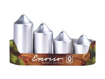 Emocio adventní stupně 4ks prům.50mm Metal stříbrné svíčky