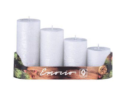 Emocio adventní stupně 4ks 50 mm Rustikální stříbrné svíčky