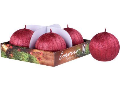 Emocio adventní koule 4ks 60 mm Drápané červené svíčky