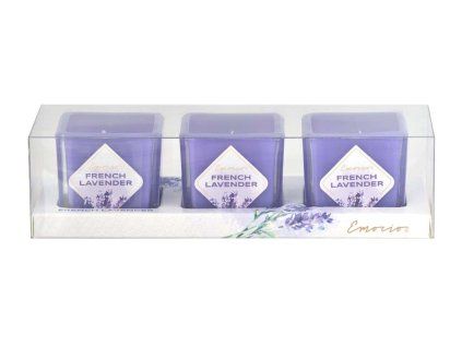 Emocio vonná svíčka ve skle French Lavender 3 ks v krabičce 51x51x52mm