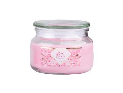 Emocio Sklo se skleněným víčkem Pink Flower vonná svíčka 100x79 mm