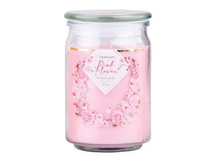 Emocio Sklo se skleněným víčkem Pink Flower vonná svíčka 93x142 mm