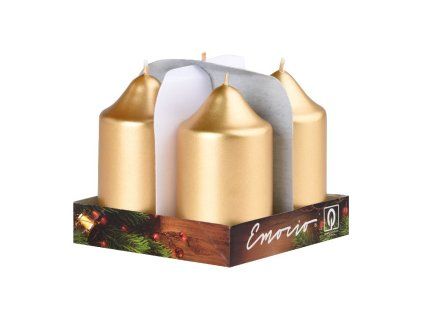 Emocio adventní válec 4ks 50x90 Metal zlaté svíčky