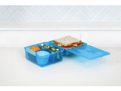 Sistema Dělený svačinový box Lunch Cube Max s nádobou na jogurt s dvojitým víčkem 2 l, mix barev