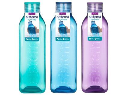 Sistema Hranatá láhev se šroubovacím víčkem Hydrate Square 1 l, mix barev
