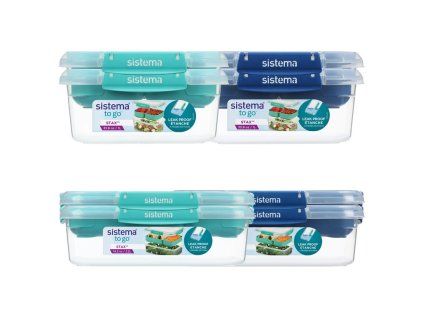 Sistema Sada 4 ks Dělený vodotěsný box na jídlo To Go STAX 2x 2,2 l, 2x 1 l, zelená, modrá