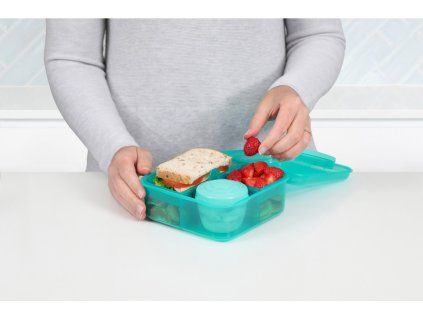 Sistema Dělený svačinový box Lunch Bento Cube s nádobou na jogurt a 2 tácky 1,25 l, mátová