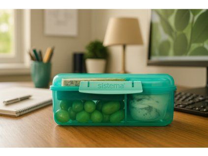 Sistema Dělený svačinový box Lunch Bento s nádobou na jogurt a 2 tácky 1,65 l, mátová