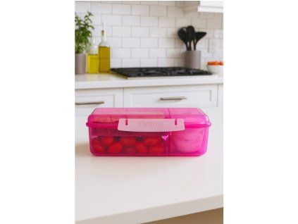 Sistema Dělený svačinový box Lunch Bento s nádobou na jogurt a 2 tácky 1,65 l, růžová