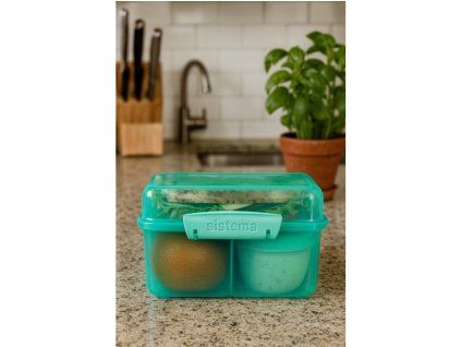 Sistema Dělený svačinový box Lunch Cube Max s nádobou na jogurt s dvojitým víčkem 2 l, mátová