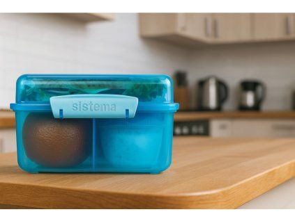 Sistema Dělený svačinový box Lunch Cube Max s nádobou na jogurt s dvojitým víčkem 2 l, modrá