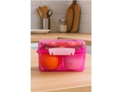 Sistema Dělený svačinový box Lunch Cube Max s nádobou na jogurt s dvojitým víčkem 2 l, růžová