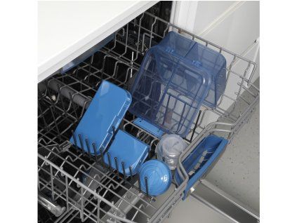 Sistema Dělený svačinový box Ocean Bound Bento Cube s nádobou na jogurt a 2 tácky 1,25 l, modrá