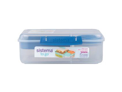 Sistema Dělený svačinový box To Go Bento Lunch s nádobou na jogurt a 2 tácky 1,65 l, modrá