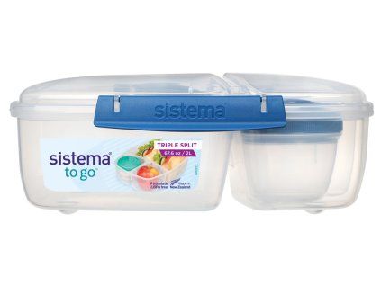 Sistema Dělený svačinový box To Go Triple Split s nádobou na jogurt 2 l, modrá