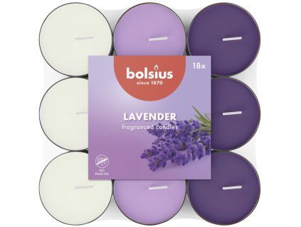Bolsius čajové vonné svíčky Lavender basic tříbarevné 18ks
