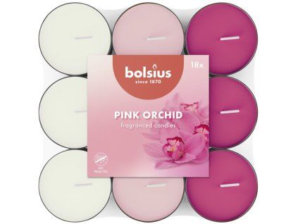 Bolsius Čajové Pink orchid basic, v tříbarevném mixu, vonné svíčky 18ks