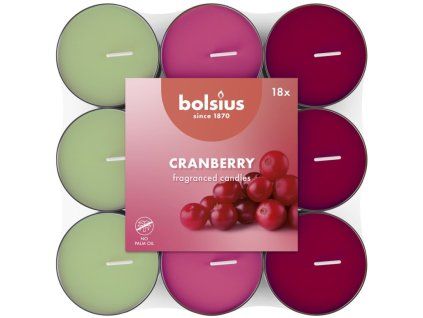 Bolsius čajové vonné svíčky Cranberry basic tříbarevné 18ks
