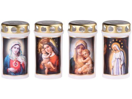 Hřbitovní svíčka s víčkem 120g 38h. bílá Obrázek mix lisovaná