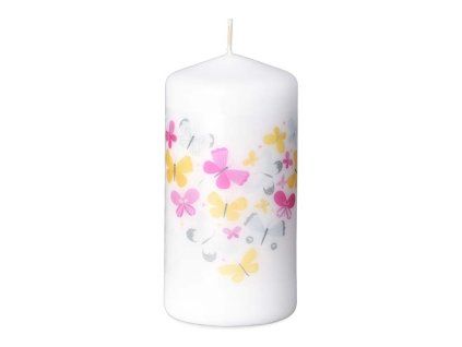 Svíčka válec 60x120 mm Butterfly Trembling - srdce s motýly