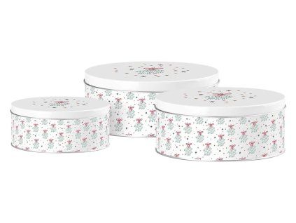 Plechová kulatá dóza MISTLETOE MAGIC, bílá, set 3 ks, 200x90/185x80/140x65mm