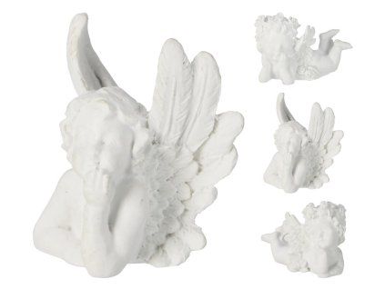 Anděl polyresin ležící mix, bílá