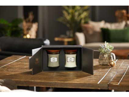 WoodWick dárkový set Fireside, Linen váza střední 2 ks