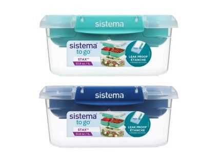 Sistema Dělený vodotěsný box na jídlo To Go STAX 1 l, zelená, modrá
