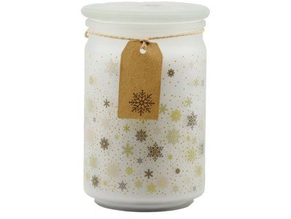 Emocio Vonná svíčka ve skle Magic Snowing 93×142 mm se skleněným víčkem – bílo-zlatá
