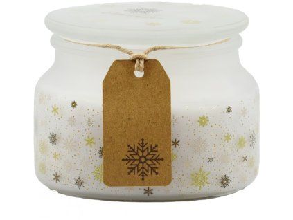 Emocio Vonná svíčka ve skle Magic Snowing 100x79 mm se skleněným víčkem – bílo-zlatá