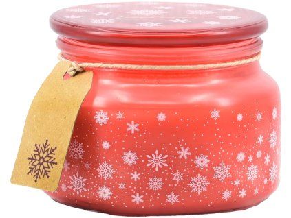 Emocio Vonná svíčka ve skle Magic Snowing 100×79 mm se skleněným víčkem – červeno-bílá