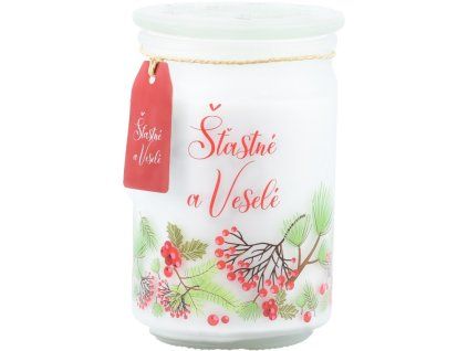 Emocio Vonná svíčka ve skle Šťastné a veselé 93×142 mm se skleněným víčkem