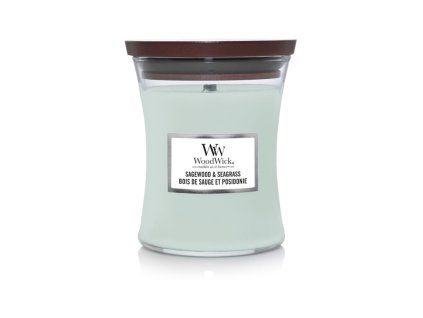 Woodwick Sagewood & Seagrass svíčka střední