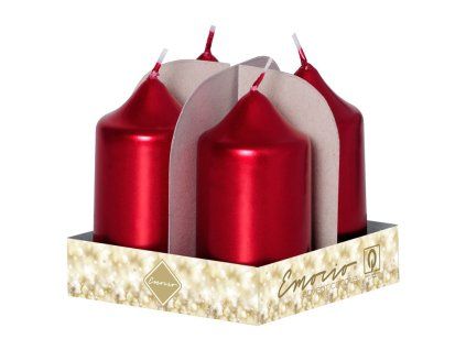 Emocio adventní válec 4ks 40x75 Metal červené svíčky