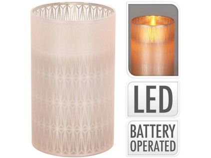 LED svíčka ve skle 75x125mm s reálným plamenem geometrický tvar, bílá