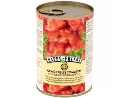 Happy Frucht rajčata loupaná krájená oregáno a bazalka 400g