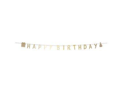 Banner Happy Birthday 2 m zlatý 1 ks