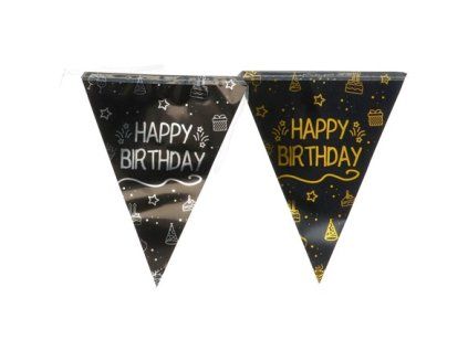 Girlanda vlajky Happy Birthday černé zlaté 4 m 1 ks