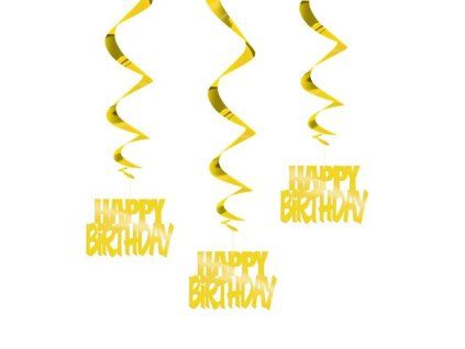 Závěsné dekorace Happy Birthday zlaté 3 ks