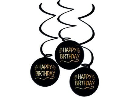 Závěsné dekorace Happy Birthday černé zlaté 3 ks