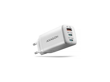 AXAGON ACU-DPQ65W, GaN nabíječka do sítě 65W, 3x port (USB-A + dual USB-C), PD3.0/QC4+/PPS/Apple, bílá