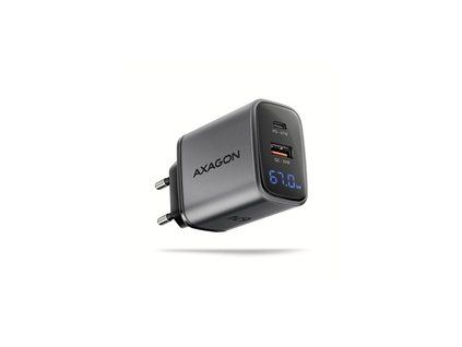 AXAGON ACU-PQ67D, GaN nabíječka do sítě 67W, výstup USB-A + USB-C, PD3.0/PPS/QC4+/SFC2.0/Apple, LCD display