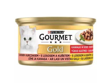 Gourmet Gold konzerva s lososem a kuřetem 85g