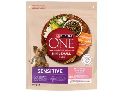 Purina One mini granule sensitive dog s lososem 800g