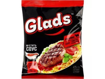 GLADS instantní nudle s hovězí příchutí a rajčatovo-bazalkovou omáčkou 75g
