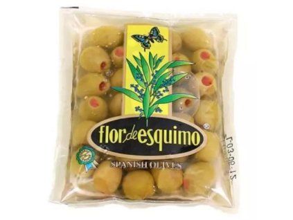 Flor de Esquimo zelené olivy plněné paprikovou pastou ve slaném nálevu 180g