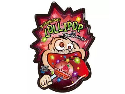Striking lollipop with popping candy strawberry strip 13,8g