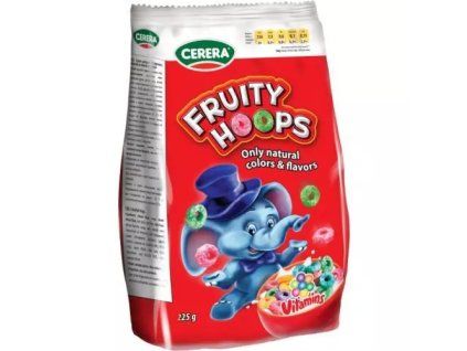 Cerera cereálie fruity hoops barevné kroužky v sáčku 225g