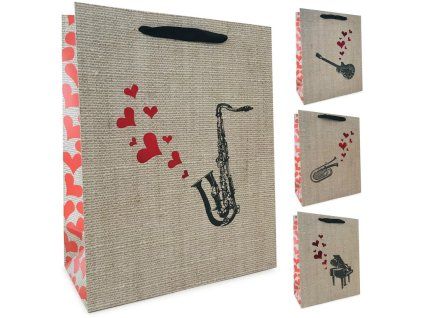 Dárková taška s motivem hudebního nástroje a srdíček, 100x150 mm